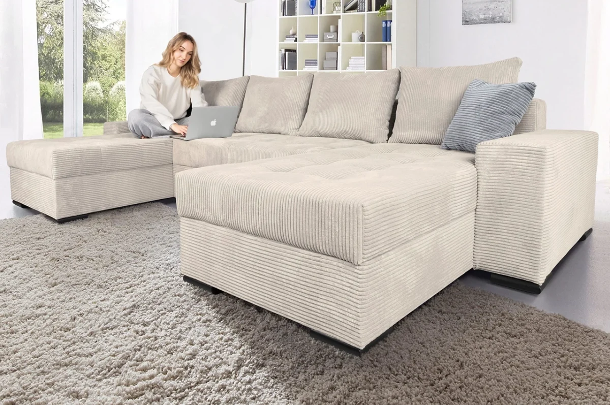 JOLY Sofa Bed Beige1 JOLY U-Shaped sofa with bed function and storage