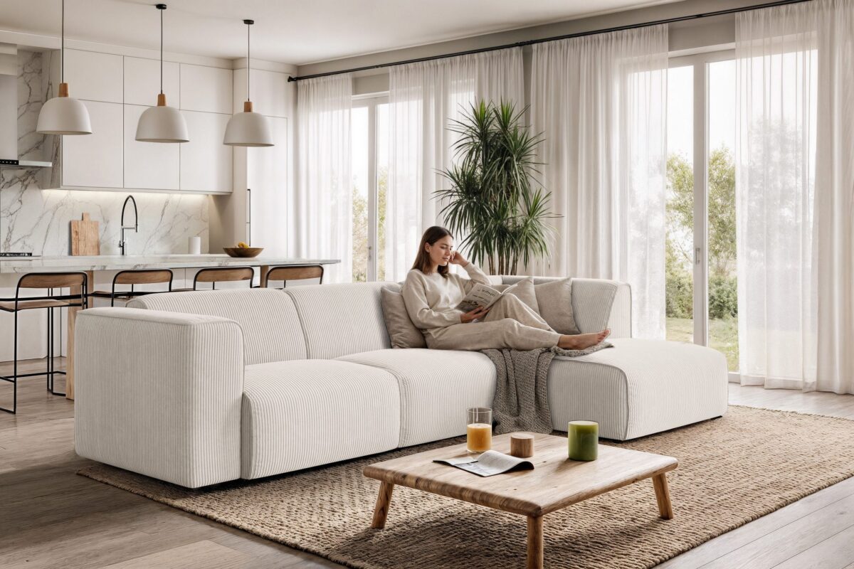 Soffa med schäslong MADEA - Poso 100