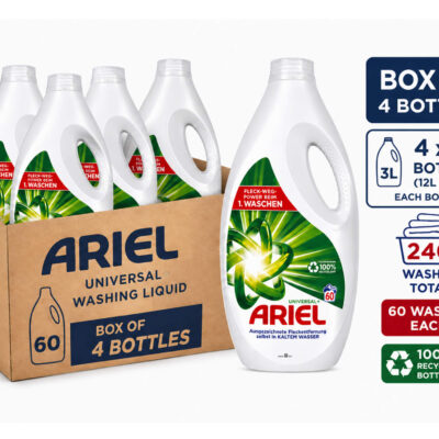 Ariel Universal Liquid Washing Gel 3L x4 Bottles (60 Washes Each) – 240 Washes Total