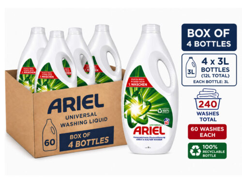 Ariel Universal Liquid Washing Gel 3L x4 Bottles (60 Washes Each) – 240 Washes Total