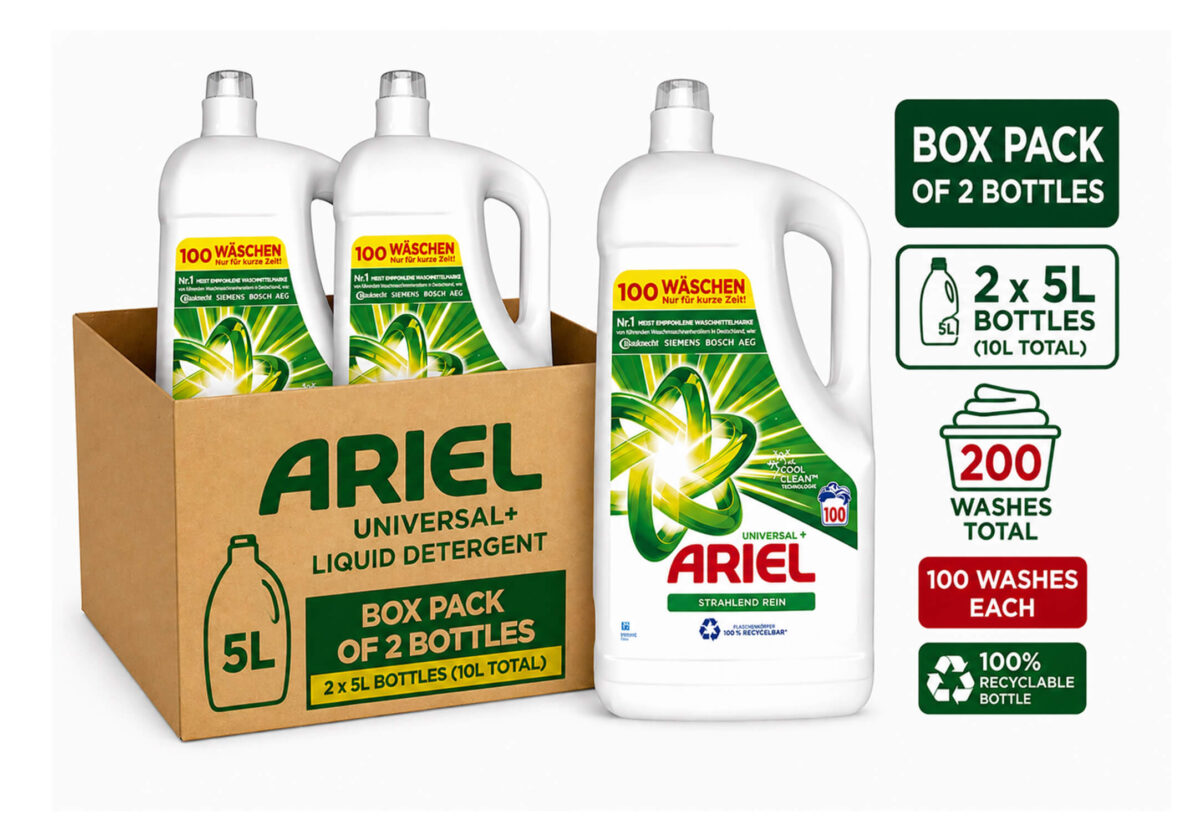 Ariel Professional Washing Liquid Universal 5L x2 Bottles – 10L Total (Bulk Pack) Ariel Professional Washing Liquid Universal 5L x2 Bottles – 10L Total (Bulk Pack)
