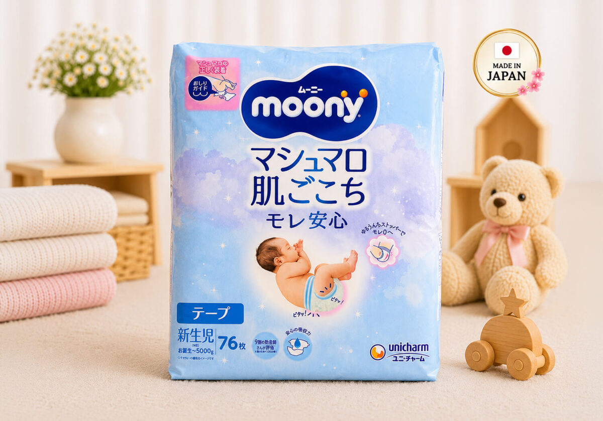 Moony Newborn Tape Nappies NB Up to 5kg 76 Pack Moony Newborn Tape Nappies NB Up to 5kg 76 Pack
