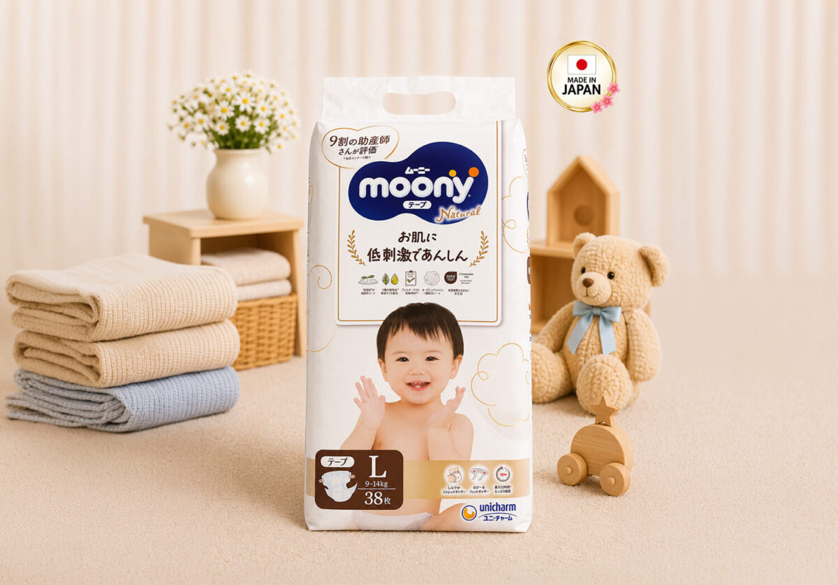 Moony Natural Tape Nappies L (9-14kg) 38 Pack Moony Natural Tape Nappies L (9-14kg) 38 Pack