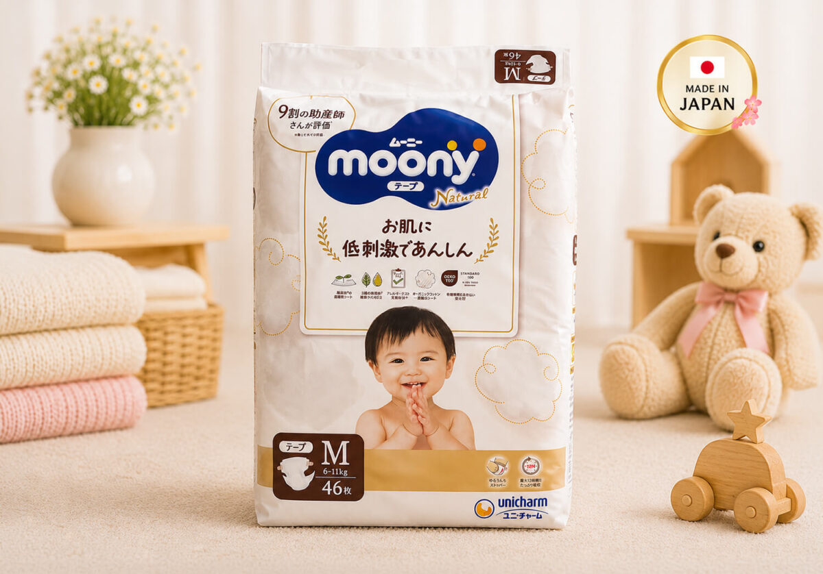 Moony Natural Tape Nappies M (6-11kg) 46 Pack Moony Natural Tape Nappies M (6-11kg) 46 Pack