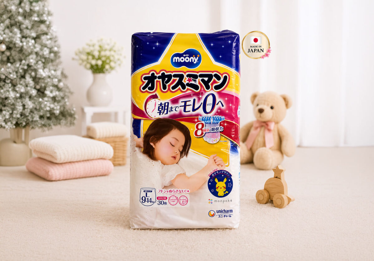 Moony Overnight Girl Pull-Up Nappies L (9-14kg) 30 Pack Moony Overnight Girl Pull-Up Nappies L (9-14kg) 30 Pack