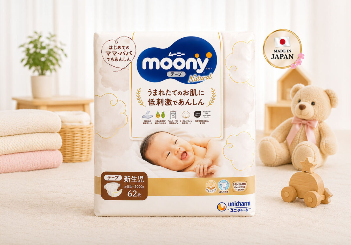 Moony Natural Tape Nappies Newborn (Up to 5kg) 62 Pack