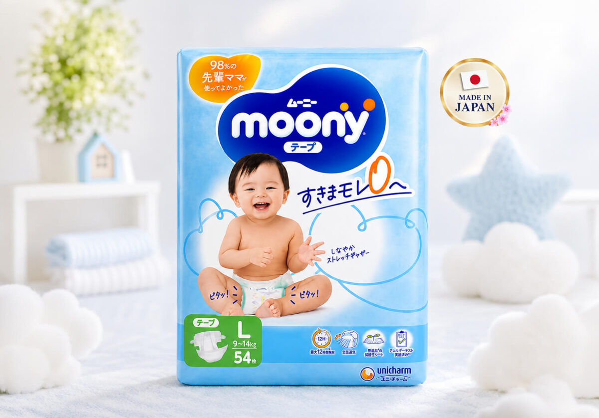 Moony Tape Nappies L 9–14kg 54 Pack Moony Tape Nappies L 9–14kg 54 Pack