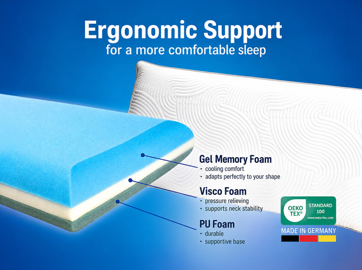 ARBD 80 x 40 cm Gel Memory Foam Pillow Made in Germany – Magnusdream.co.uk