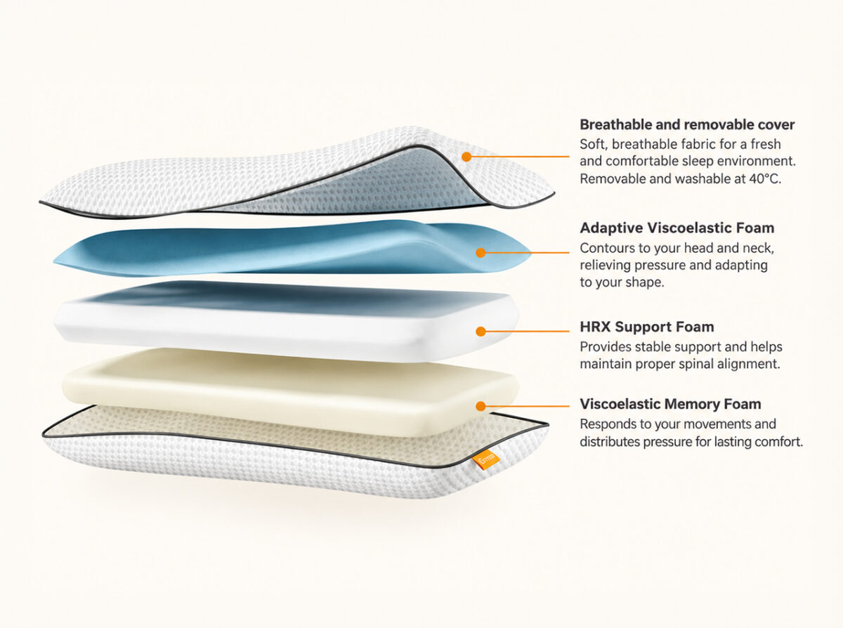 Emma Premium Memory Foam Pillow with three adjustable foam layers -Magnus Dream UK
